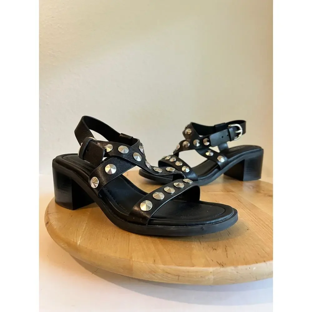 Rag & Bone Black Genuine Leather Silver Studded Chunky Sandal Size 7.5-8 / 38